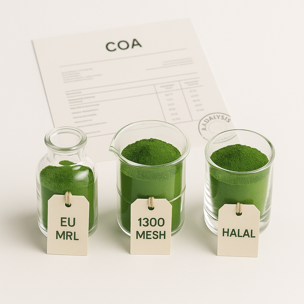 VIRICHA matcha laboratory specifications with COA documentation
